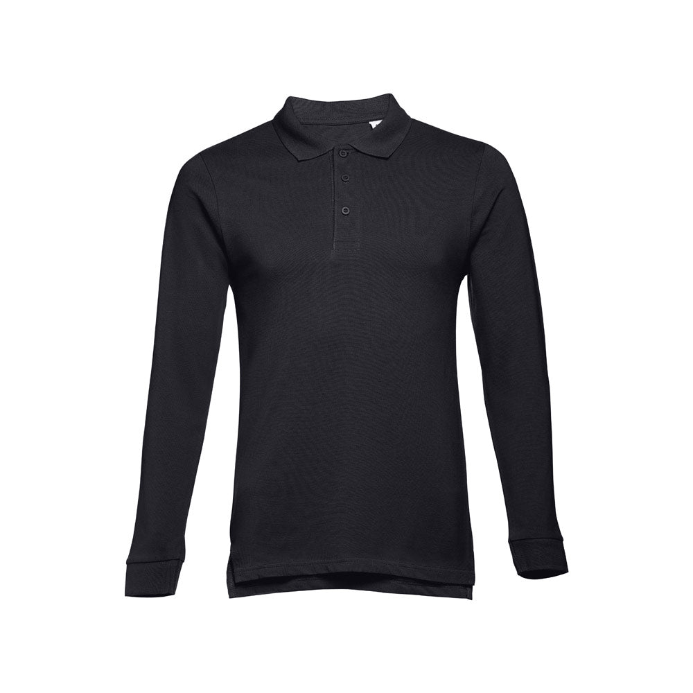 Thc Bern. Men's Long-Sleeved 100% Cotton Piqué Polo Shirt With Removable Label