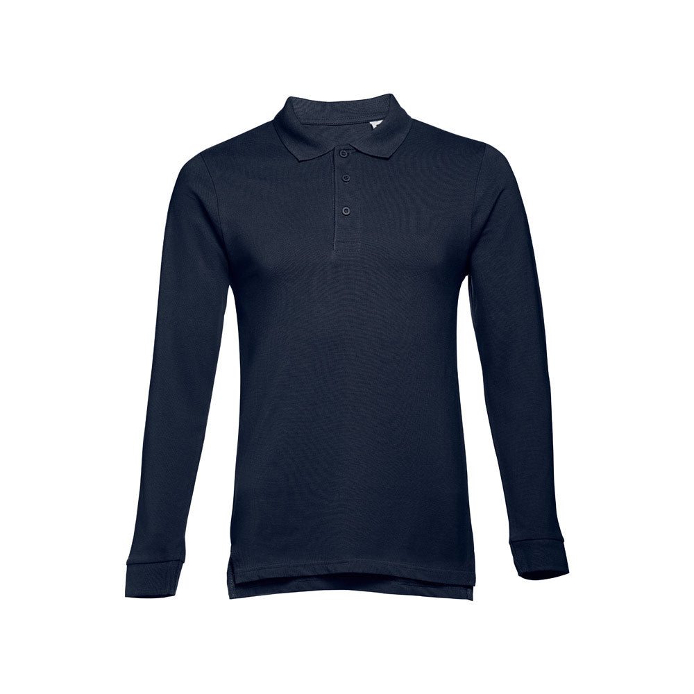 Thc Bern. Men's Long-Sleeved 100% Cotton Piqué Polo Shirt With Removable Label