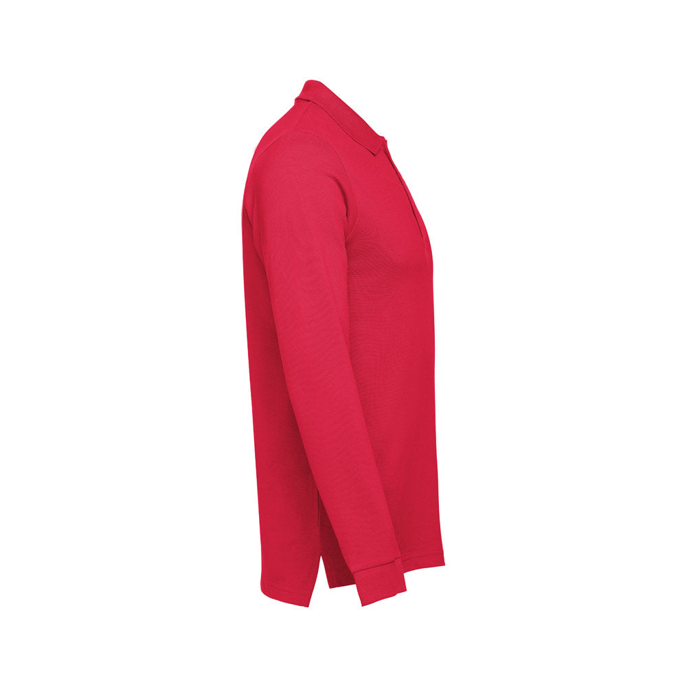 Thc Bern. Men's Long-Sleeved 100% Cotton Piqué Polo Shirt With Removable Label