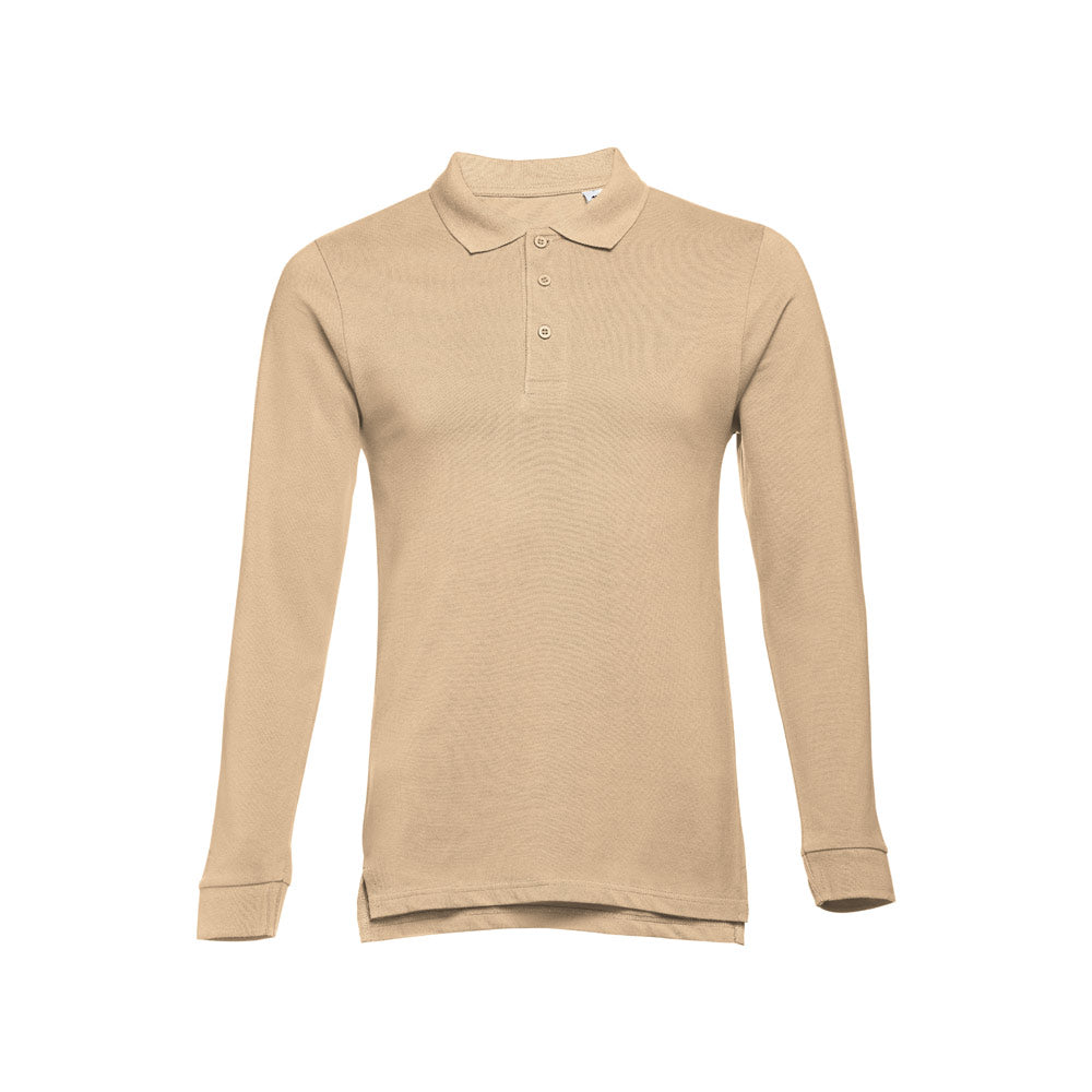 Thc Bern. Men's Long-Sleeved 100% Cotton Piqué Polo Shirt With Removable Label