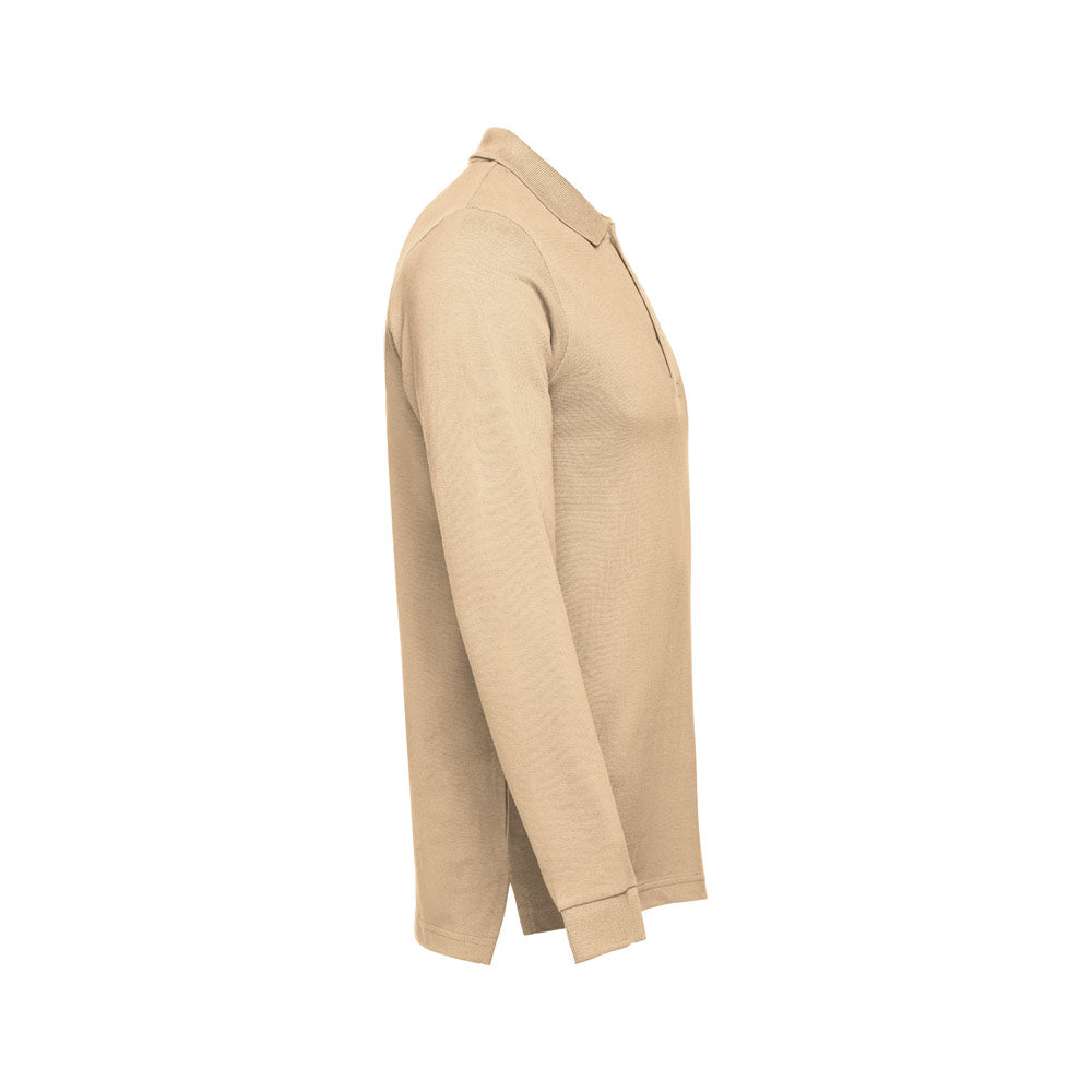 Thc Bern. Men's Long-Sleeved 100% Cotton Piqué Polo Shirt With Removable Label