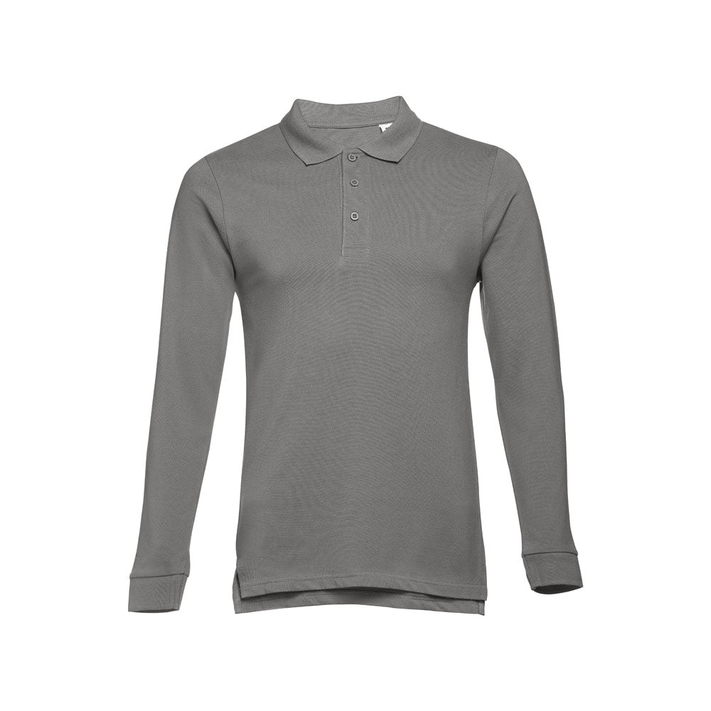 Thc Bern. Men's Long-Sleeved 100% Cotton Piqué Polo Shirt With Removable Label