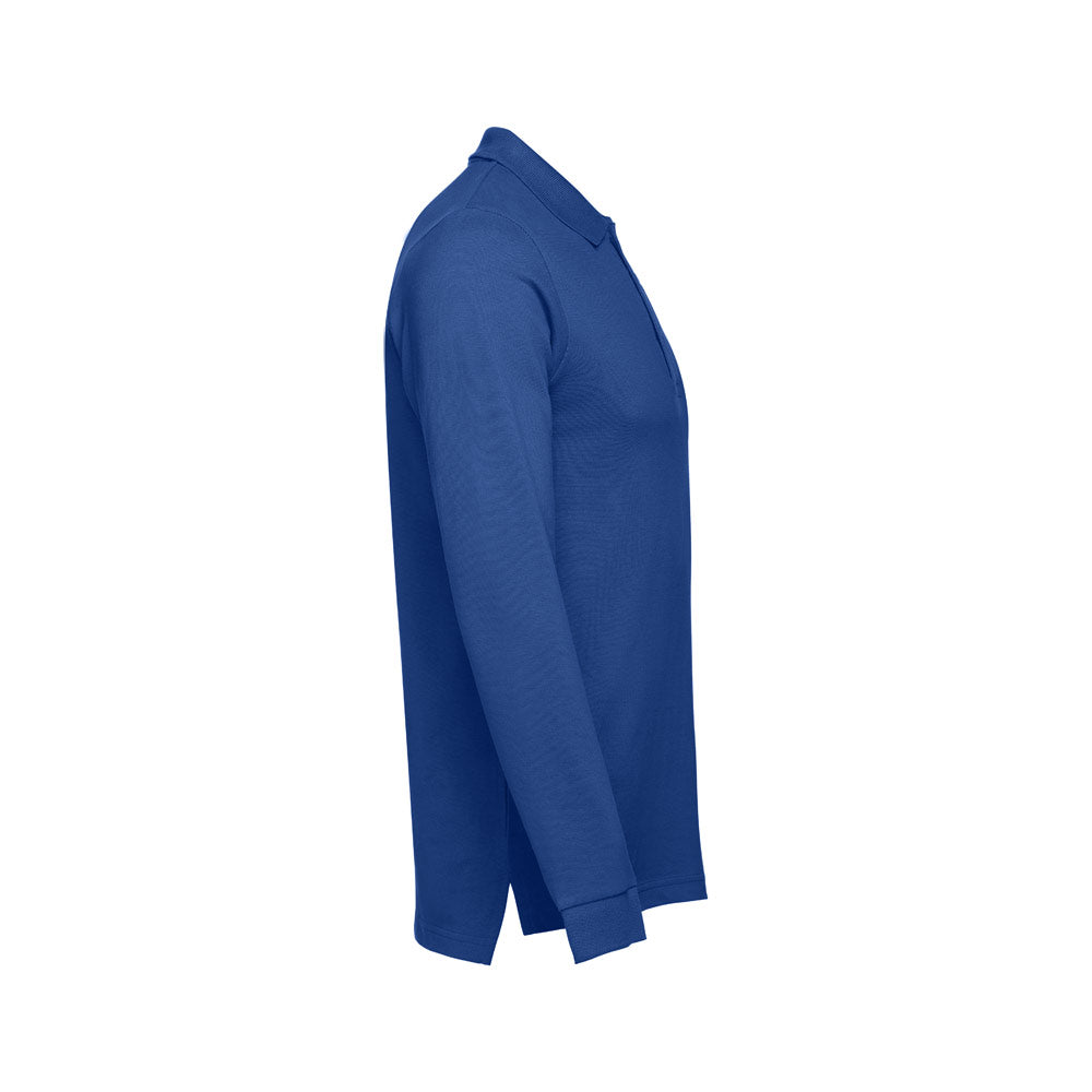 Thc Bern. Men's Long-Sleeved 100% Cotton Piqué Polo Shirt With Removable Label