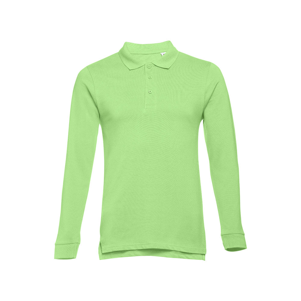 Thc Bern. Men's Long-Sleeved 100% Cotton Piqué Polo Shirt With Removable Label