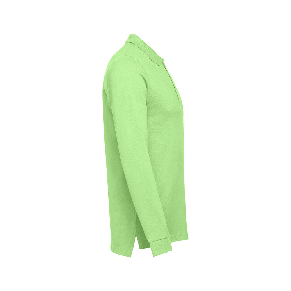 Thc Bern. Men's Long-Sleeved 100% Cotton Piqué Polo Shirt With Removable Label