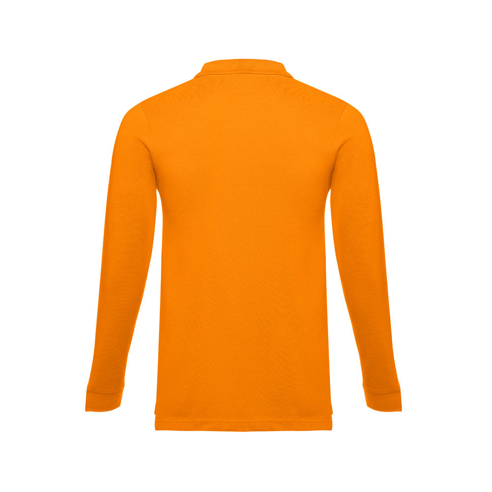 Thc Bern. Men's Long-Sleeved 100% Cotton Piqué Polo Shirt With Removable Label