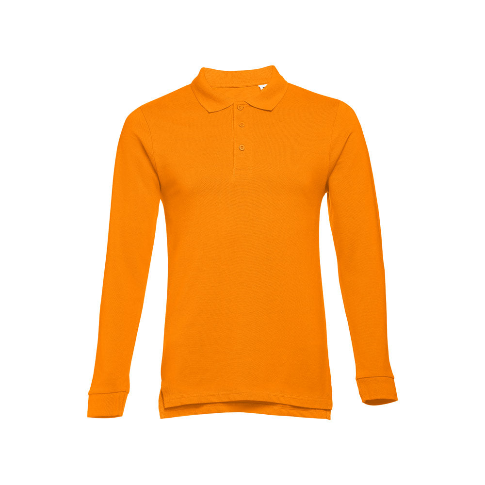 Thc Bern. Men's Long-Sleeved 100% Cotton Piqué Polo Shirt With Removable Label