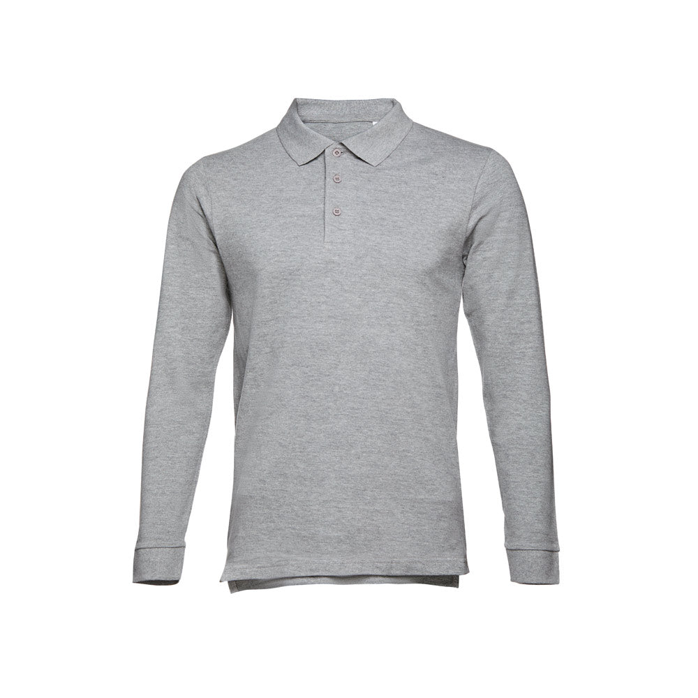 Thc Bern. Men's Long-Sleeved 100% Cotton Piqué Polo Shirt With Removable Label