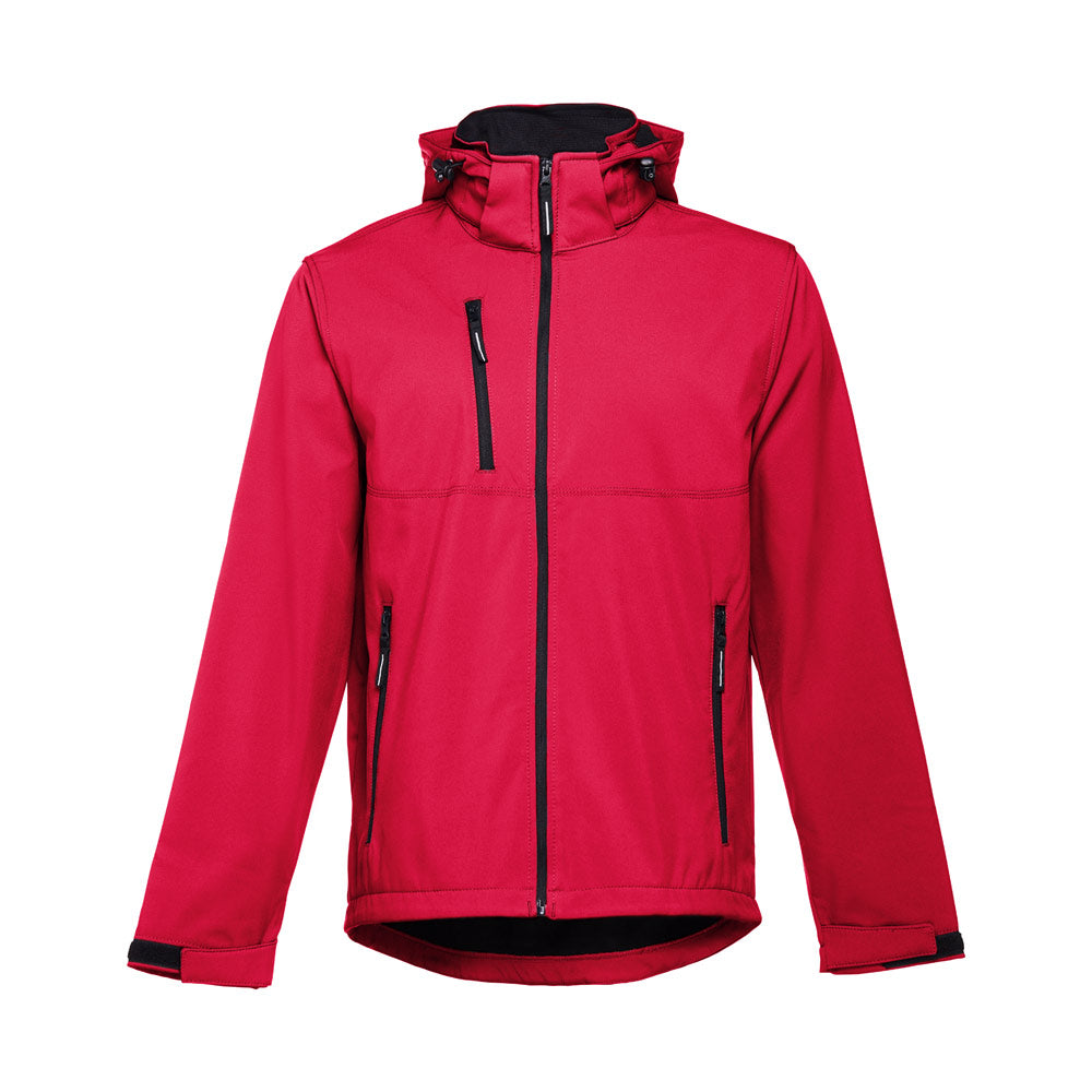 Thc Zagreb. Men's Softshell Jacket With Detachable Hood And Rounded Back Hem