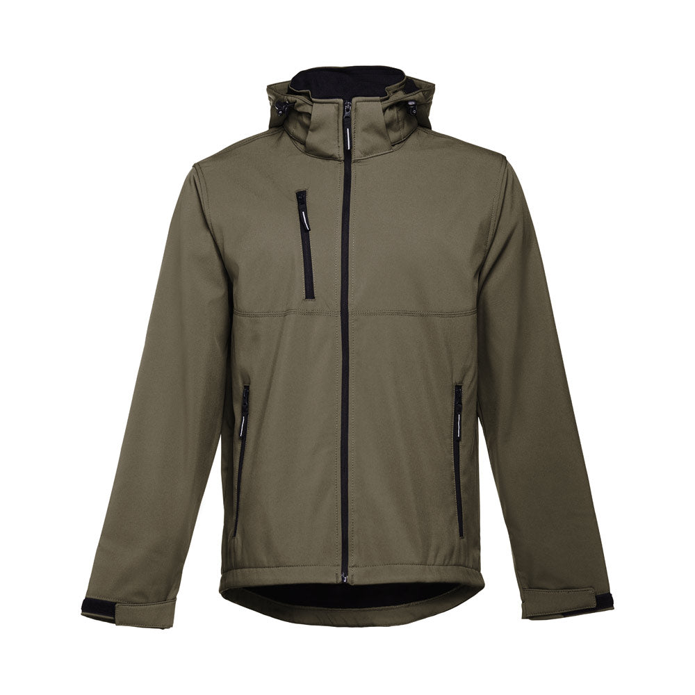 Thc Zagreb. Men's Softshell Jacket With Detachable Hood And Rounded Back Hem