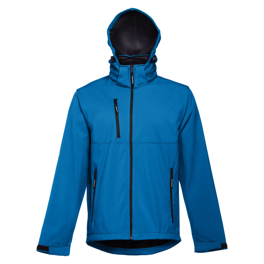 Thc Zagreb. Men's Softshell Jacket With Detachable Hood And Rounded Back Hem