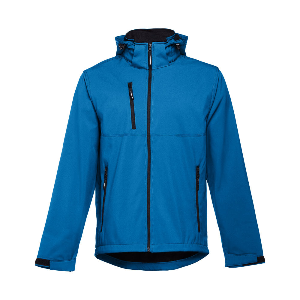 Thc Zagreb. Men's Softshell Jacket With Detachable Hood And Rounded Back Hem