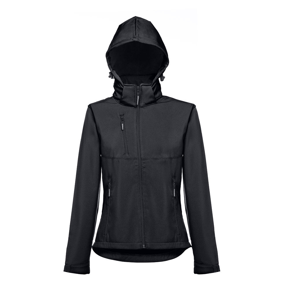 Thc Zagreb Women. Women's Softshell Jacket With Detachable Hood And Rounded Back Hem