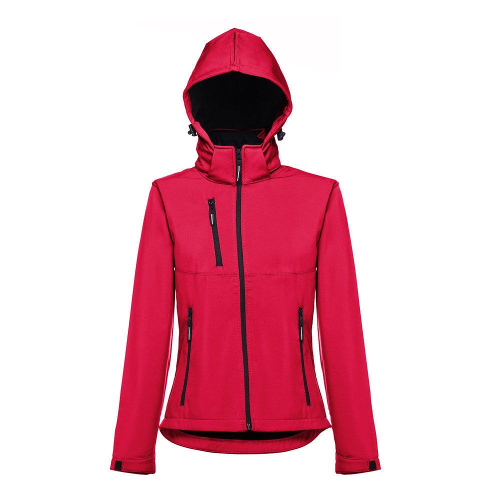Thc Zagreb Women. Women's Softshell Jacket With Detachable Hood And Rounded Back Hem