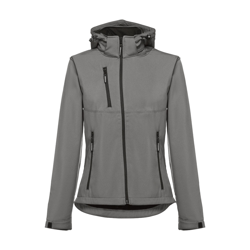 Thc Zagreb Women. Women's Softshell Jacket With Detachable Hood And Rounded Back Hem