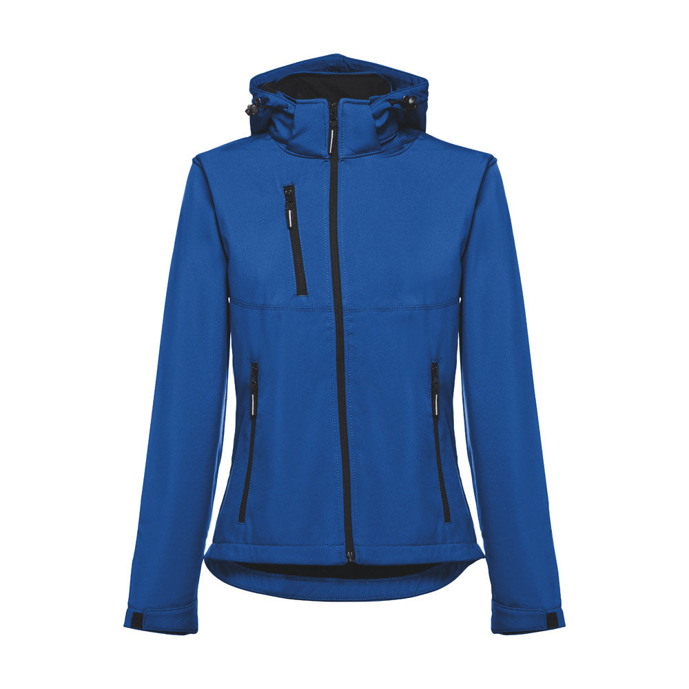 Thc Zagreb Women. Women's Softshell Jacket With Detachable Hood And Rounded Back Hem