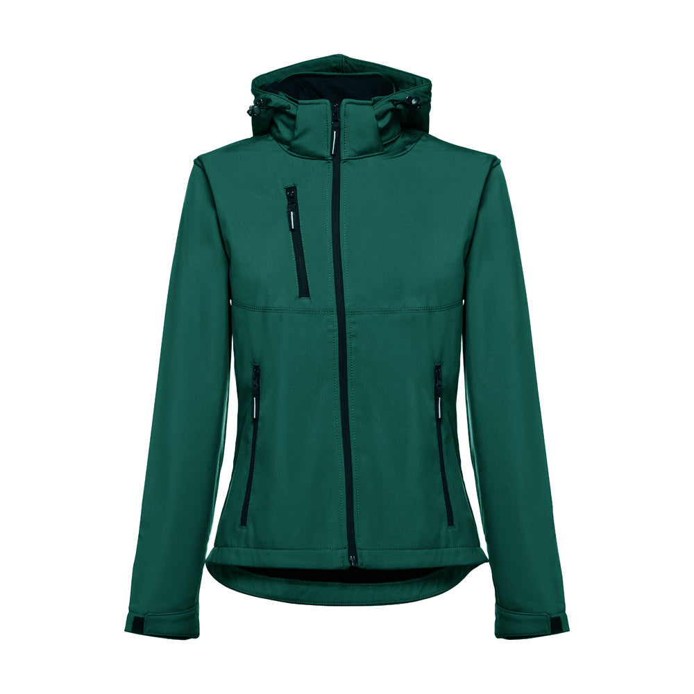 Thc Zagreb Women. Women's Softshell Jacket With Detachable Hood And Rounded Back Hem