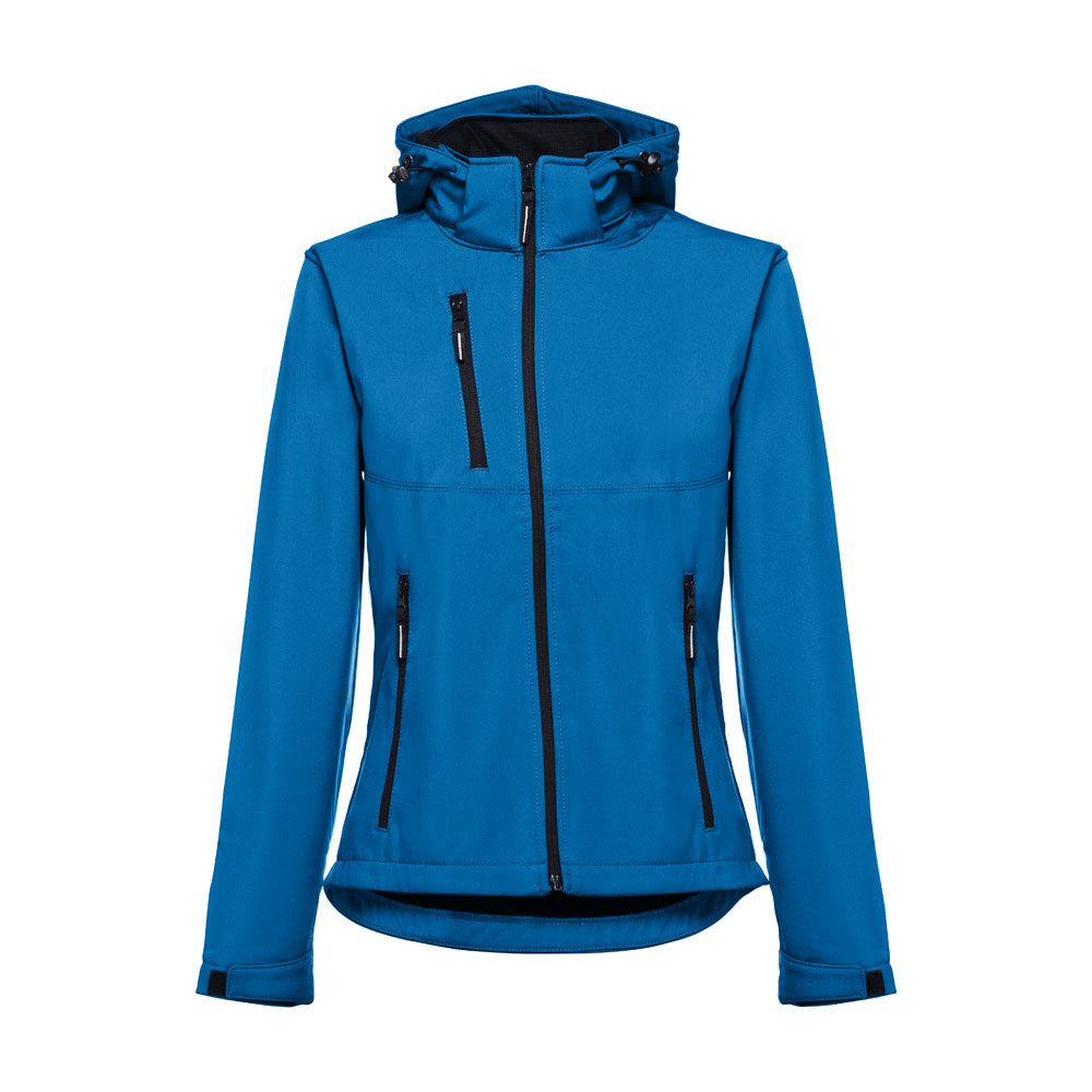 Thc Zagreb Women. Women's Softshell Jacket With Detachable Hood And Rounded Back Hem