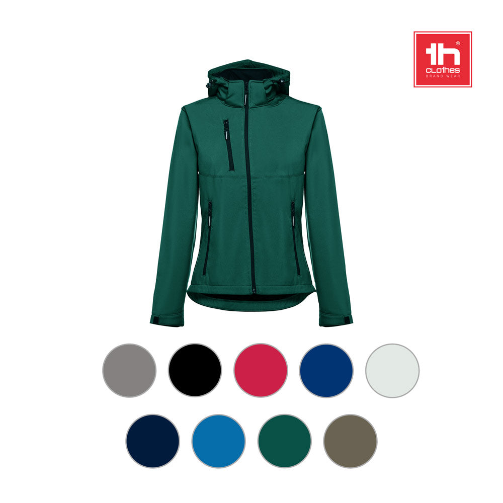 Thc Zagreb Women. Women's Softshell Jacket With Detachable Hood And Rounded Back Hem