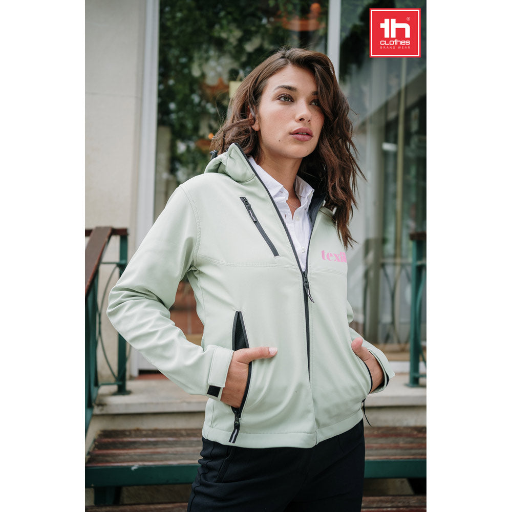Thc Zagreb Women. Women's Softshell Jacket With Detachable Hood And Rounded Back Hem