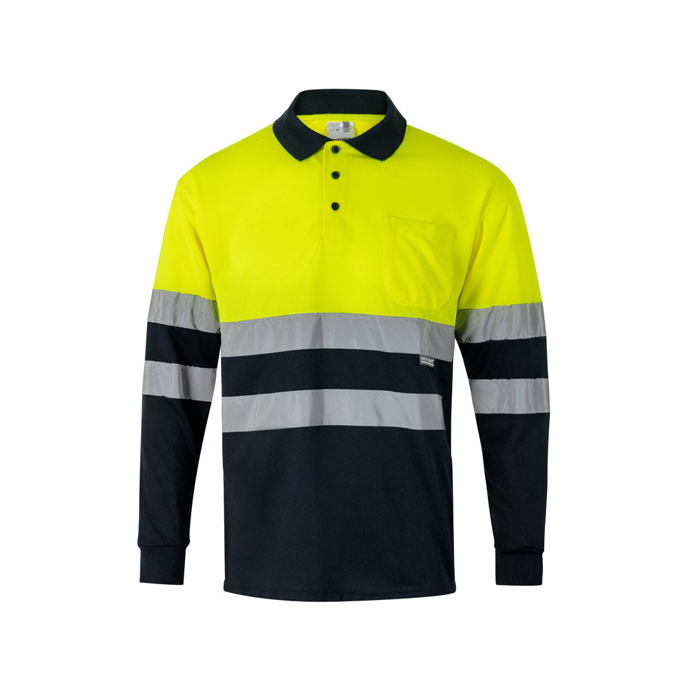 Vl Vulcan Large. Two-Tone Bird-Eye Polo Shirt (160G/M²) With Long Sleeves, In Polyester (100%)