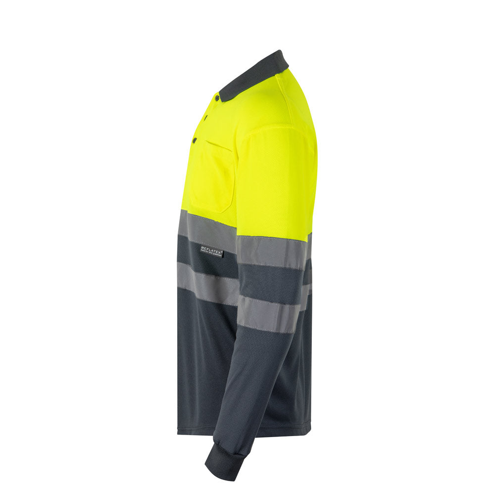 Vl Vulcan Large. Two-Tone Bird-Eye Polo Shirt (160G/M²) With Long Sleeves, In Polyester (100%)
