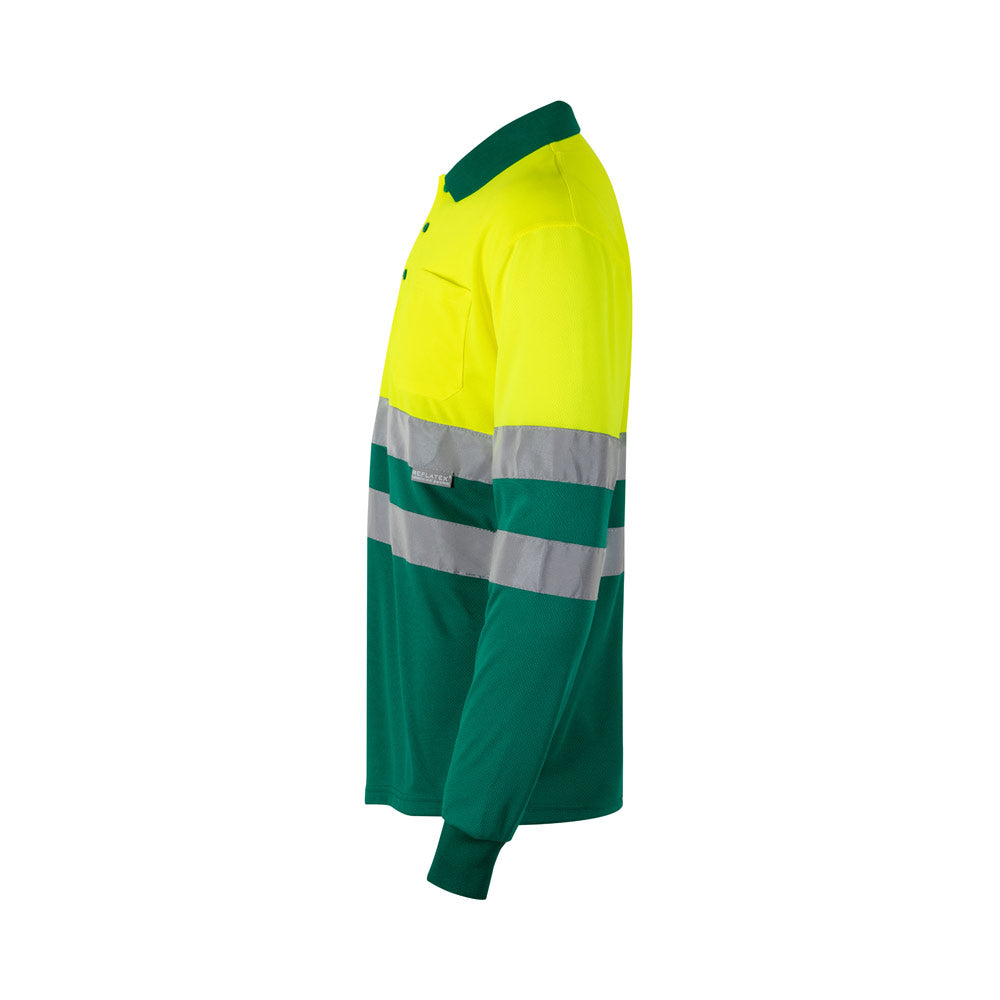 Vl Vulcan Large. Two-Tone Bird-Eye Polo Shirt (160G/M²) With Long Sleeves, In Polyester (100%)