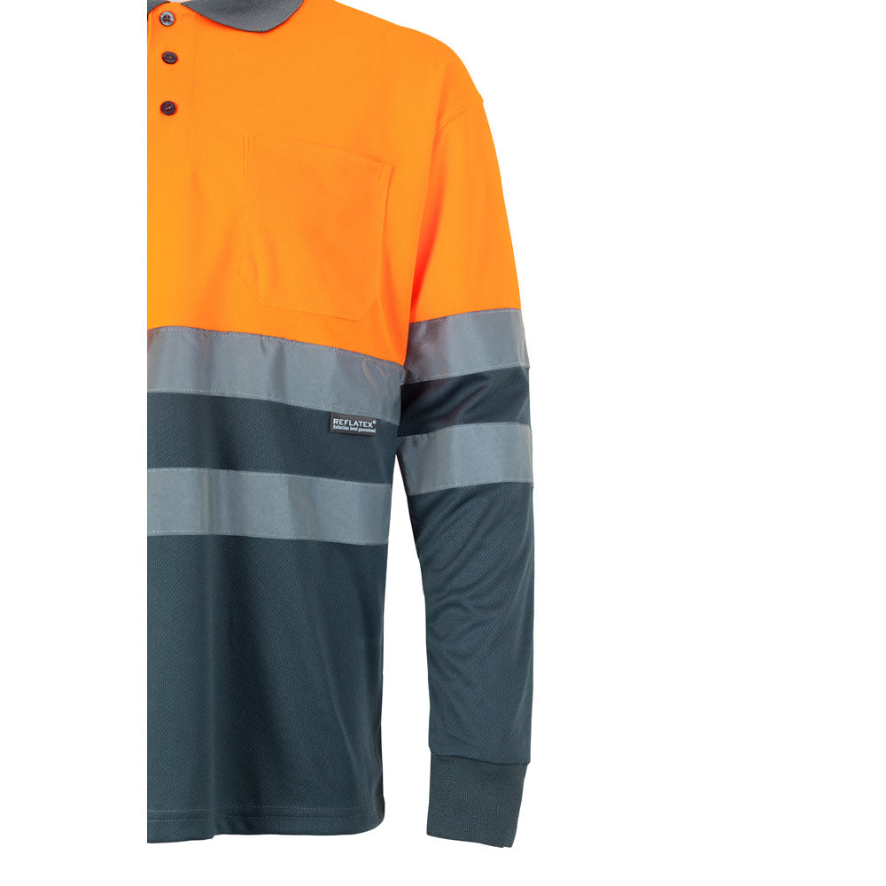 Vl Vulcan Large. Two-Tone Bird-Eye Polo Shirt (160G/M²) With Long Sleeves, In Polyester (100%)