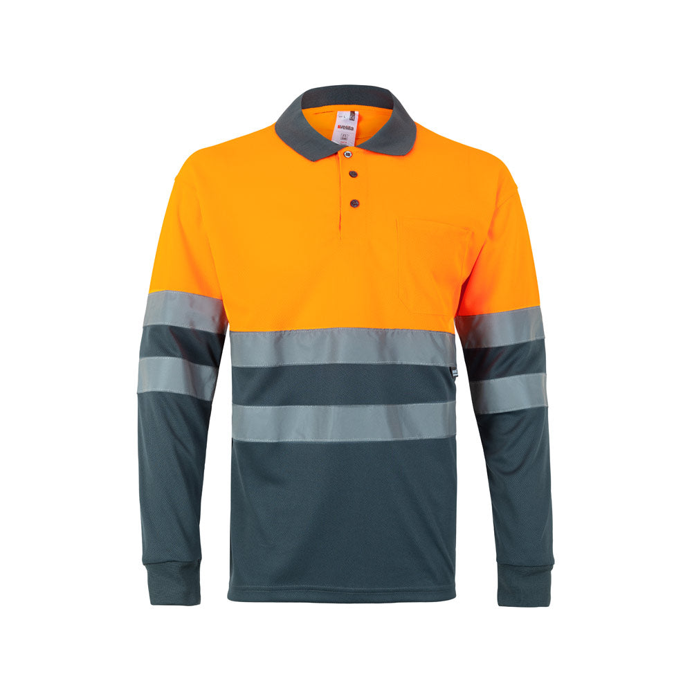 Vl Vulcan Large. Two-Tone Bird-Eye Polo Shirt (160G/M²) With Long Sleeves, In Polyester (100%)
