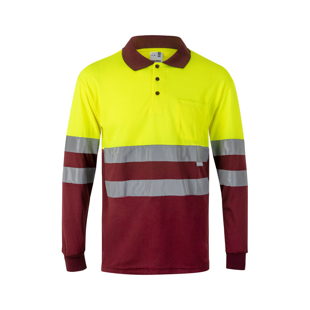 Vl Vulcan Large. Two-Tone Bird-Eye Polo Shirt (160G/M²) With Long Sleeves, In Polyester (100%)