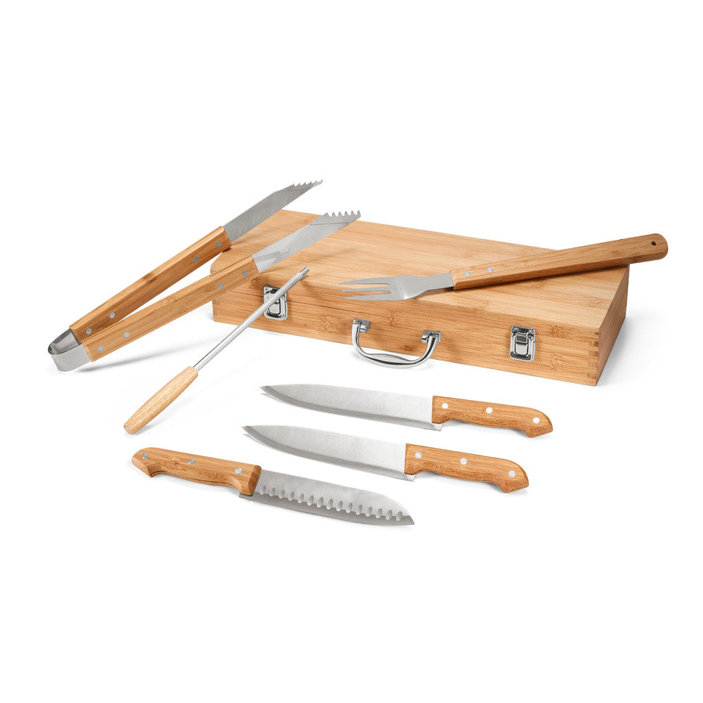 Kabsa. Set Of Barbecue Utensils In Bamboo Box