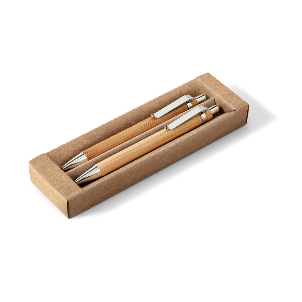 Greeny. Ball Pen And Mechanical Pencil Set In Bamboo