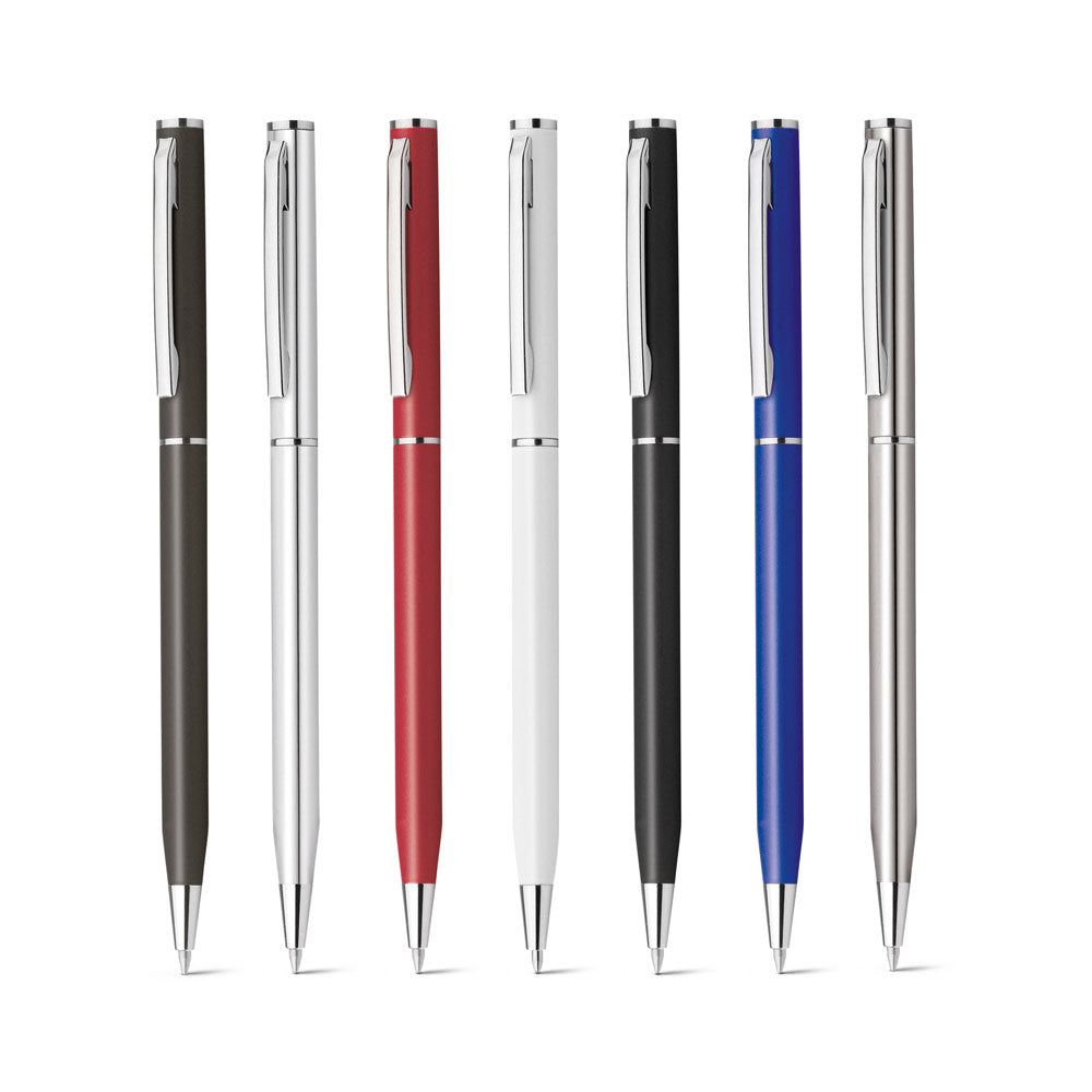 Lesley Metallic. Aluminium Ball Pen With Clip And Twist Mechanism