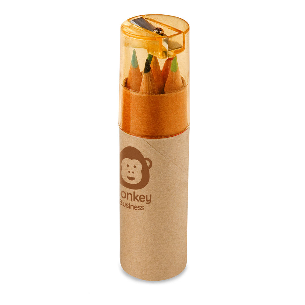 Rols. Pencil Box Tube With 6 Coloured Pencils And Sharpener