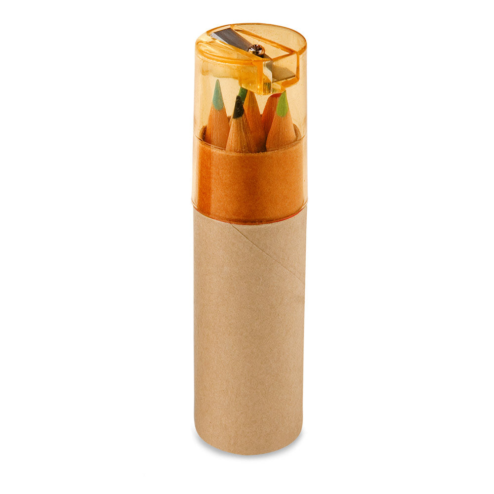 Rols. Pencil Box Tube With 6 Coloured Pencils And Sharpener