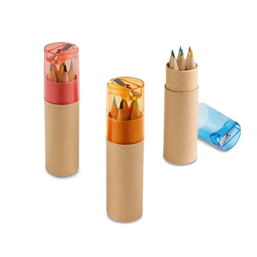 Rols. Pencil Box Tube With 6 Coloured Pencils And Sharpener