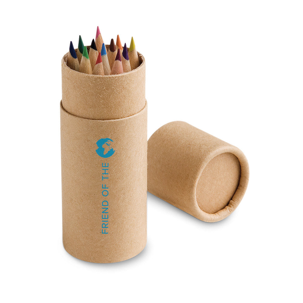 Cylinder. Pencil Box With 12 Coloured Pencils