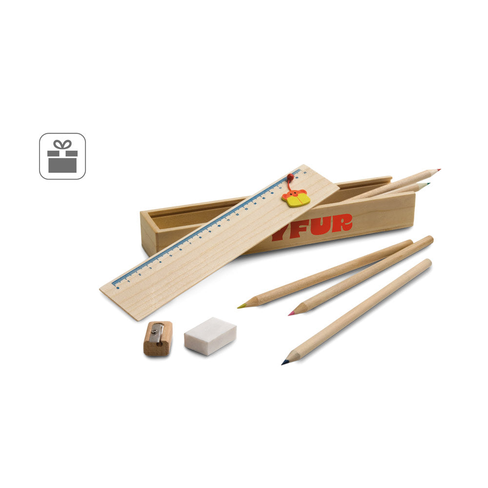 Doodle. Wooden Pencil Box Set With Ruler