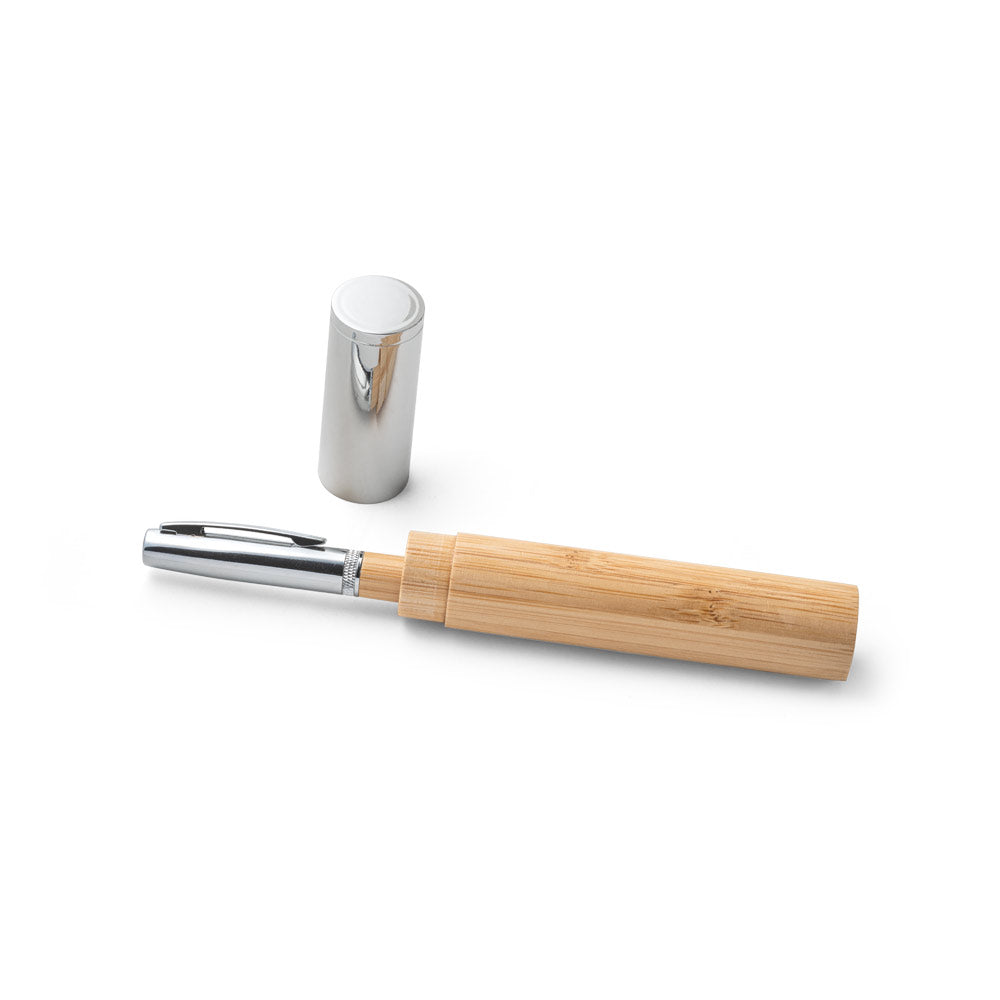 Fuji. Bamboo And Metal Ball Pen With Case