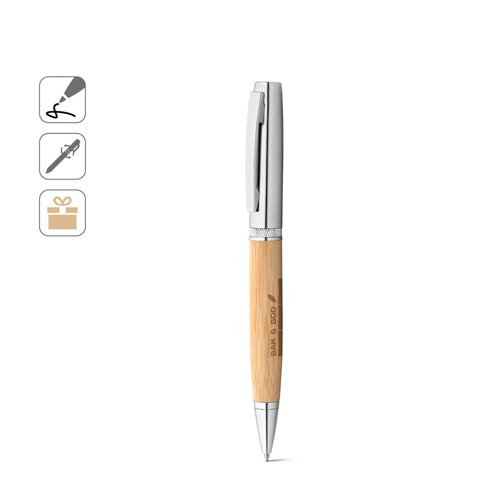 Fuji. Bamboo And Metal Ball Pen With Case