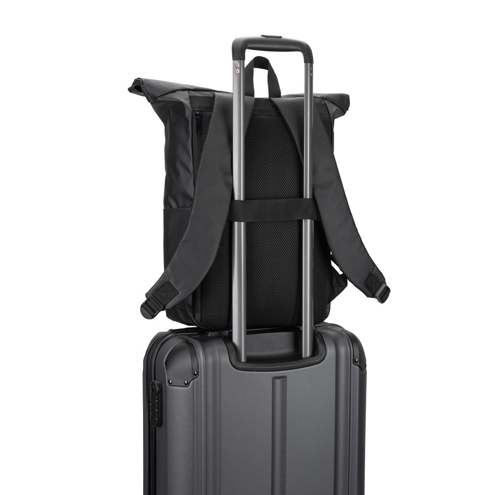 Osasco Bpack. Roll Top Backpack With A Zip System Design That Allows The Top To Be Rolled Up To Fit The Volume Of The Backpack, Made From 600D Recycled Polyester