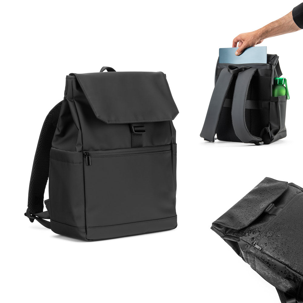 Azores Bag. Pu Laptop Rucksack (16"), With A Flap Covering All Compartments