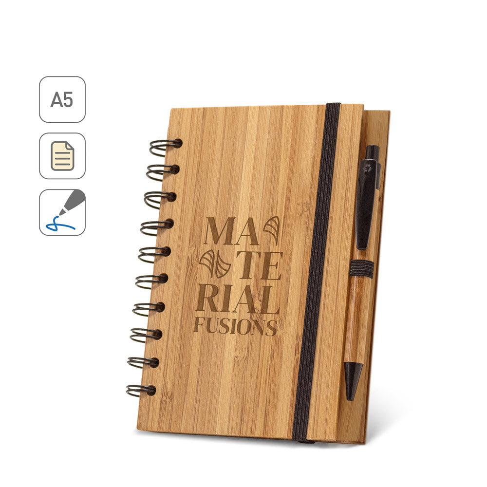 Dickens A5. A5 Spiral Notebook In Bamboo With 100% Recycled Paper