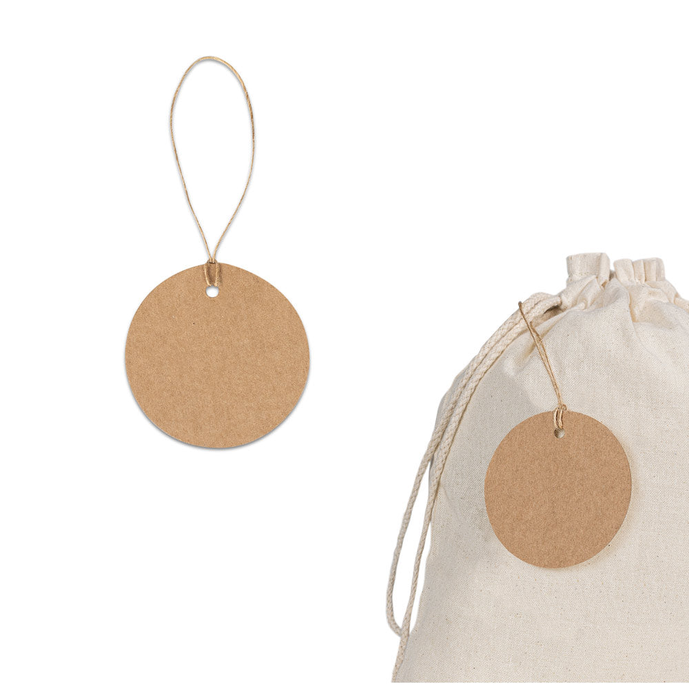 Label Round. Label Made From 100% Recycled Paper (700 G/M²) In A Circular Shape