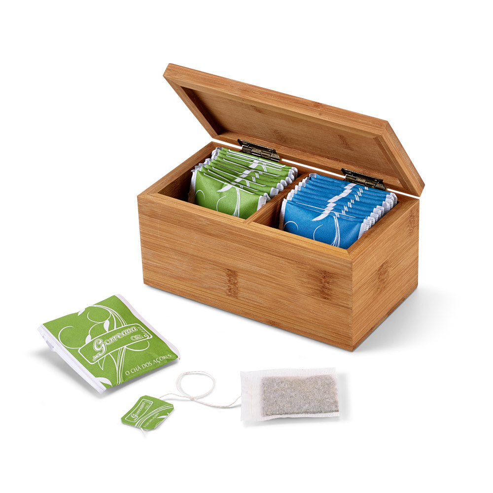 Burdock. Bamboo Tea Box With 2 Compartments And Magnet Closure
