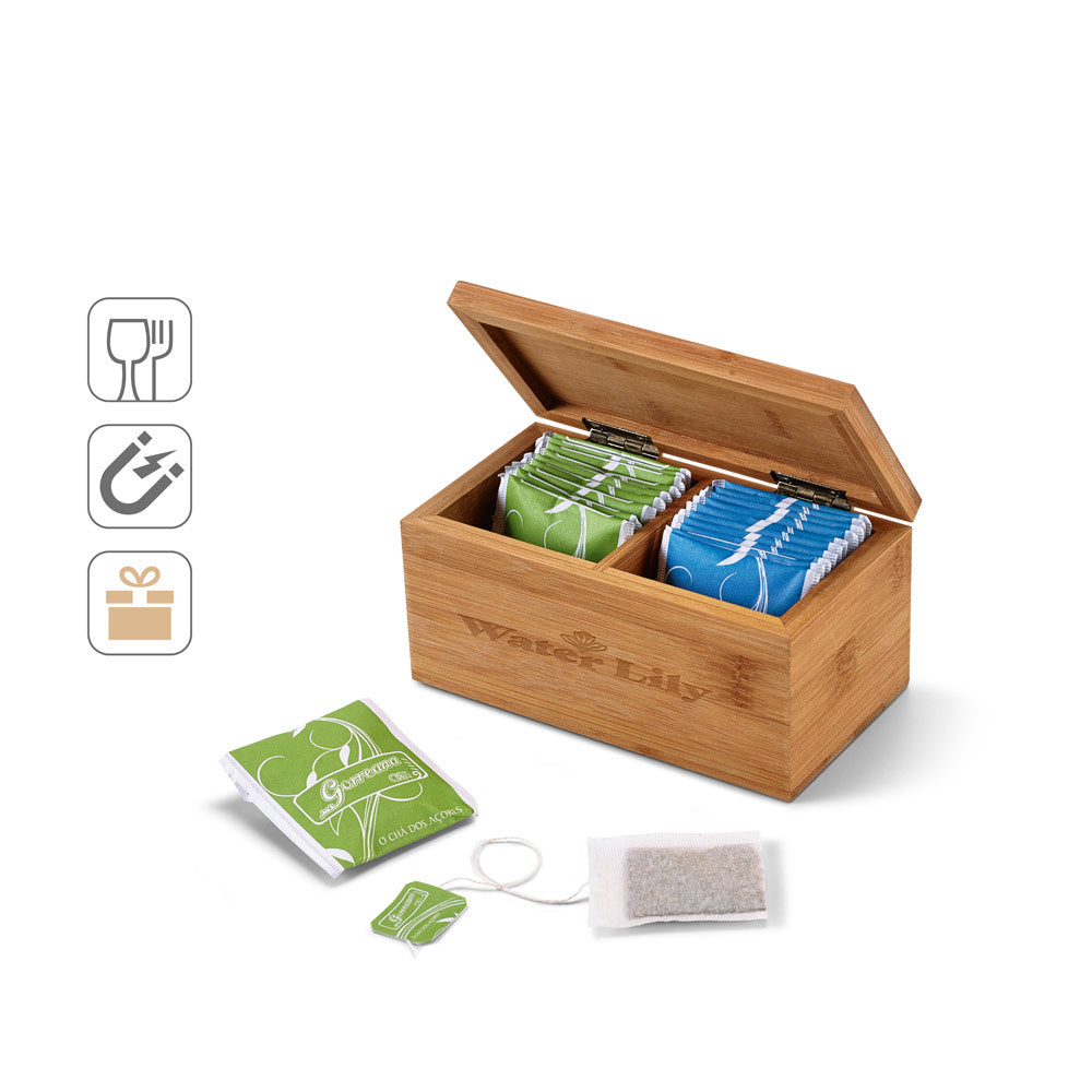 Burdock. Bamboo Tea Box With 2 Compartments And Magnet Closure