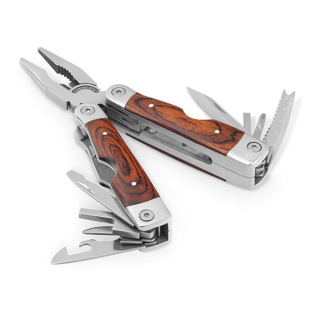 Magnum. Folding Pliers With Multi-Function Tools In Stainless Steel And Wood