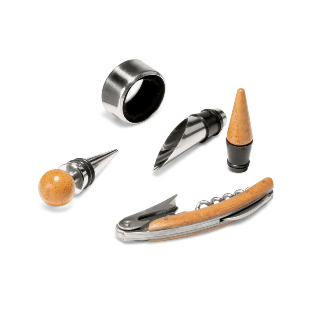 Moreto. Wine Set With 4 Pieces In Bamboo, Stainless Steel And Abs