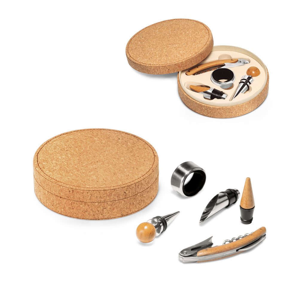 Moreto. Wine Set With 4 Pieces In Bamboo, Stainless Steel And Abs