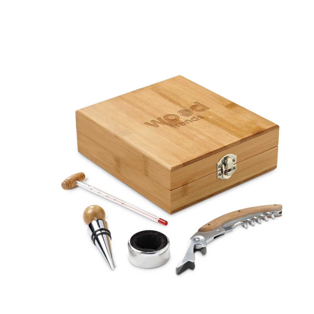 Cabernet. Wine Set In Bamboo, Stainless Steel, Glass And Abs
